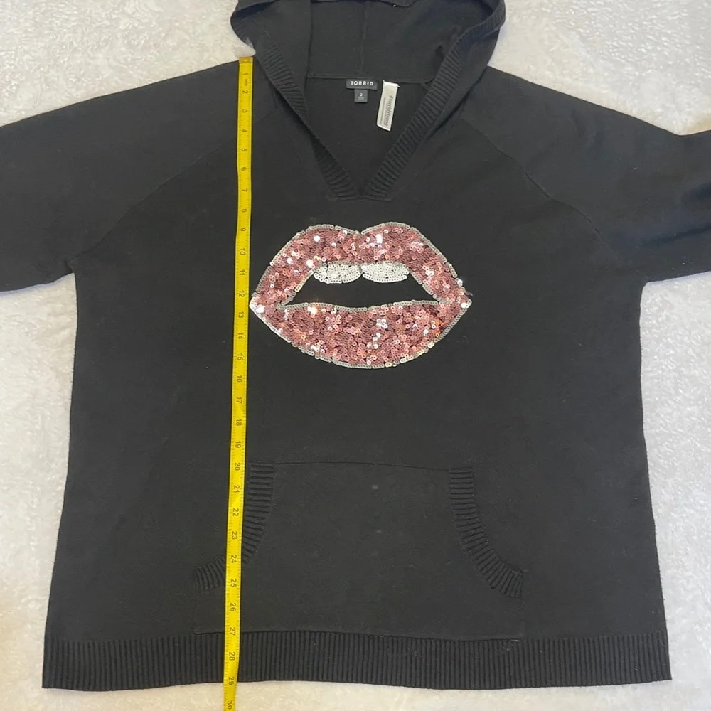 Torrid Raglan‎ Hoodie Sweater Luxe Cozy Sequin Lip Women's 2X